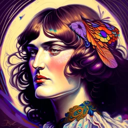 #Leonardai Starling , photorealistic ,pop surreal , lowbrow art ,enchanting portrait of a beautiful mature woman,representing a starling , feathers in her hair ,black and vibrant colors , sweet , magical , cosy warm light , whimsical, alluring , dazzling ,, expressive