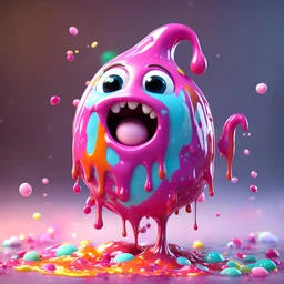 ((gooey melting creature)), Pixar style, 3D character, animated realism, fluid form, ((dripping bubblegum goo-like body)), adorable and cute, photorealistic cg, concept art, vibrant colours, standing, ((fun scary)) highly detailed, soft diffused lighting, stylised and expressive, wildly imaginative, coloured sprinkles, glazed marshmallows, chocolate toppings, smooth texture, cgsociety, pop surrealism, Recursive ray tracing, high fidelity, Houdini FX, mantra renderer