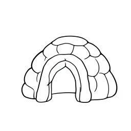 A black and white cute drawing of igloo. Only outline, white background,for kids