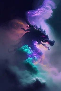 fog and smoke in a shape of a monsterous dragon demon and a colour of cosmos