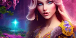 bright fairy, beautiful portrait, flowery landscape