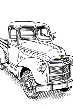 Outline art for coloring page OF A 1944 CHEVROLET TRUCK, coloring page, white background, Sketch style, only use outline, clean line art, white background, no shadows, no shading, no color, clear