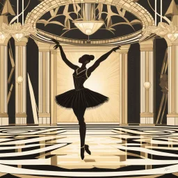 a black ballerina in an Art Deco ballroom, by artist "Ingrid Umber",by artist "Sienna Lamberts"