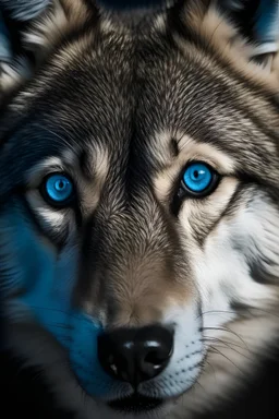 wolf portrait with blue eye