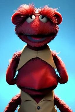 Waist up muppet Portrait, Nicolás maduro muppet doll, mustache, photo studio, red background, unreal engine 5, concept art, art station, ray tracing, lumen lighting, ultra detail, volumetric lighting, 3d.