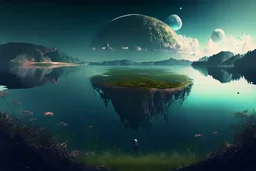 epic, cosmos, persons, big epic lake, planet, vegetation, hd