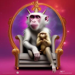 a monkey sitting on a couch a unicorn on another couch