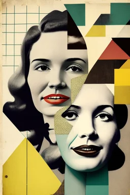 Faces of two friends made with mid-century modern collage