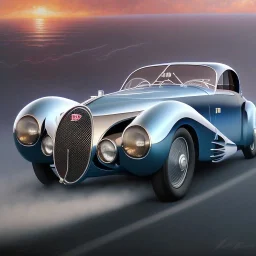 hyperrealism Drawing of '1936 Bugatti Type 57SC Atlantic' three quarter frontal aerial view, by gaston bussiere, greg rutkowski, yoji shinkawa, yoshitaka amano, tsutomu nihei, donato giancola, tim hildebrandt,oil on canvas, cinematic composition,Sharp detail,extreme detail,fit full head inside picture,16k