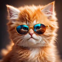 incredibly cute beautiful little ginger fluffy kitten with sunglasses , natural vivid colors, dynamic light and shadow, very detailed scene with intricate details, realistic, natural colors ,perfect composition, insanely detailed 32k artistic photography, photorealistic concept art, soft natural volumetric light