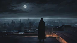 A solitary figure standing on a rooftop, surrounded by a dusky cityscape, their scream reverberating through the stillness of the night, conveying a sense of both catharsis and desolation.