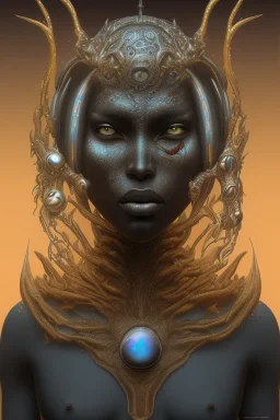 black African alien, cracks in the head, wicked, Asian eyes, crown, blood, 8k, finely detailed, photo realistic, Boris Vallejo style turquoise skull head gold dragon space alien rain skeleton silver helmet silver space suit spaceships