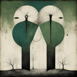 Style by Gabriel Pacheco and Joan Miro and Victor Pasmore, surreal abstract art, no faces and no people, Lovecraftian monster changes faces, surreal masterpiece, worship the holy uncanny, sharp focus, smooth, green hues and blue tints, black - white color scheme, loosely based on the nightmare art of Virgil Findlay