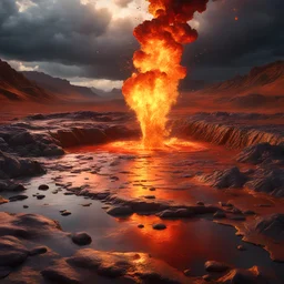 A hyper-realistic photo, hell gold dripping ink and ::1 ink dropping in water, molten lava, , 4 hyperrealism, intricate and ultra-realistic details, cinematic dramatic light, cinematic film,Otherworldly dramatic stormy sky and empty desert in the background 64K, hyperrealistic, vivid colors, , 4K ultra detail, , real photo, Realistic Elements, Captured In Infinite Ultra-High-Definition Image Quality And Rendering, Hyperrealism,