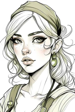 elf girl with short hair line art black and white