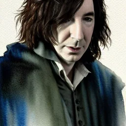 high-quality, fine-detail close-up watercolor of young Alan Rickman as Severus Snape, portrait, stunning, beautiful, 8k resolution, intricate, digital art, hyper realistic, photorealistic, volumetric lighting,brian froud, howard lyon, selina french*, anna dittmann, annie stokes, lisa parker, greg rutowski