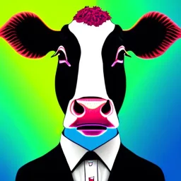 A cow wearing a suit and tie