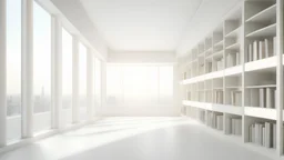 New white library interior with sunlight. Decor and desing concept. 3D Rendering