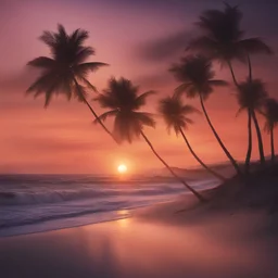 Sunset on the beach during romantic magical night