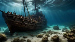 hyperrealistic art image of Sunken Treasure, The Shipwreck of the Maravillas, scary, gloomy, extremely high-resolution details, photographic, realism pushed to extreme, fine texture, incredibly lifelike
