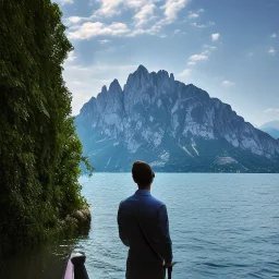 Man from behind is watching on tbe Lake Garda in Italy