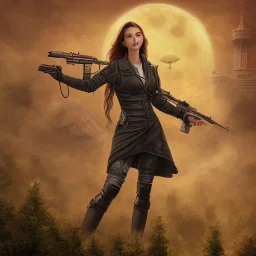 Girl mutan happy in the apocalipsis with a gun