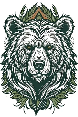 Drawing for the logo. Green brutal bear with a spruce forest on his head
