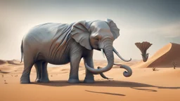 an elephant sculpture in the middle of a desert, a surrealist sculpture by Salvador Dalí, cgsociety, precisionism, biomorphic, 3d, vray