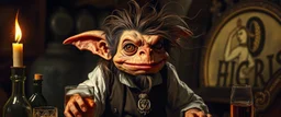 hårete gremlin slug bartender med vind i håret på fest malt av Rembrandt