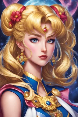 Highly detailed portrait of Sailor Moon from Sailor Moon, by Bryan Lee O'Malley, inspired by Capcom