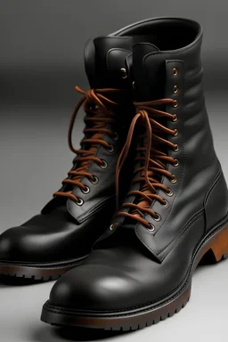 Man's black boots with bown leather and shoelaces