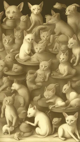 Hieronymus Bosch style nightmare cats and dogs eating humans