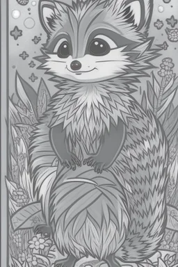 coloring book page of a magical raccon pokemon ,monochrome, black and white, sharp, sketch drawing