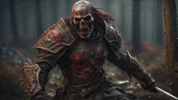 a rotting warrior. brutal carnage on a battle field. fantasy setting. armor fused to the skin. blood. broken armor. gloves. intense horror. blind terror. scared to death. a masterpiece, fantasy concept art, dynamic lighting, hyperdetailed, intricately detailed, deep color, Unreal Engine, volumetric lighting, Epic cinematic brilliant stunning intricate meticulously detailed dramatic atmospheric maximalist digital matte painting