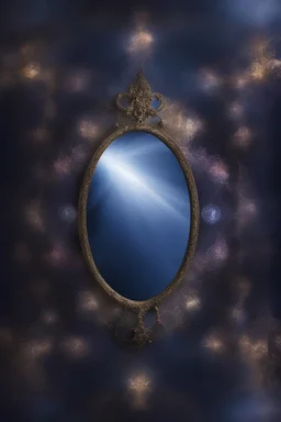 the mirror of time - UHD, 8x10 digital photograph -colorful, playful, bright, vibrant, jewelry, calligraphic, dainty, ornate, flirtatious, Delicate, beautiful patterns, fairy tale background, dark blue and gray gradated background, fog, multicolored explosions of light