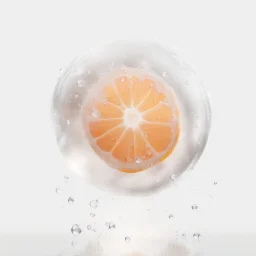 orange in water drops, transparent background