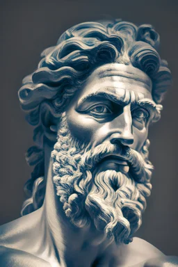 Ancient Greek man with the face of Zeus, black and white