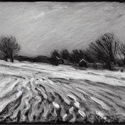 Snow field, by Claude Monet, Black and White, 4k