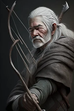 gray hair medieval man with a longbow