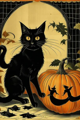 vintage cafe graphic Halloween, black cat