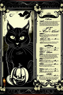 vintage cafe menu graphic Halloween, black cat