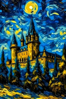 horrible castle in winter in van gogh style