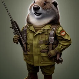 Beaver dressed like a soldier, high resolution