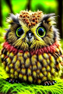 An animal best described as a furry cross between a fuzzy owl and a hairy moth