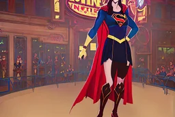 Supergirl in the center of a vaudeville stage in New York, early 20th century.