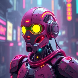 a cyberpunk robot, bright colours, futuristic, dystopia, stylised, digital art, 3d render