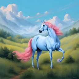 a pink horse like a 19th painting