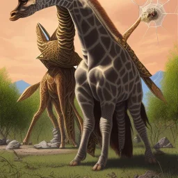 a Giraffe and giant spider