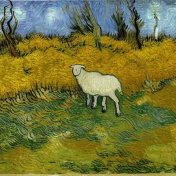 one sheep in the ambush in the forest Van Gogh