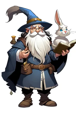 young Dwarven student wizard with a D on his robes and taking a rabbit out of a top hat